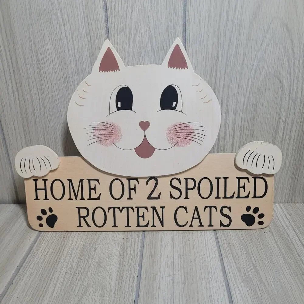 Vtg 1997 Home Of 2 Spoiled Cats Sign LTD Wall Plaque Door Hanging 9x14 Welcome